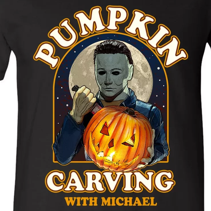 Funny Halloween Pumpkin Carving With Michael V-Neck T-Shirt