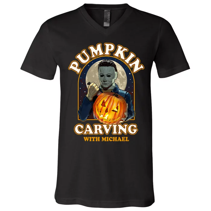 Funny Halloween Pumpkin Carving With Michael V-Neck T-Shirt