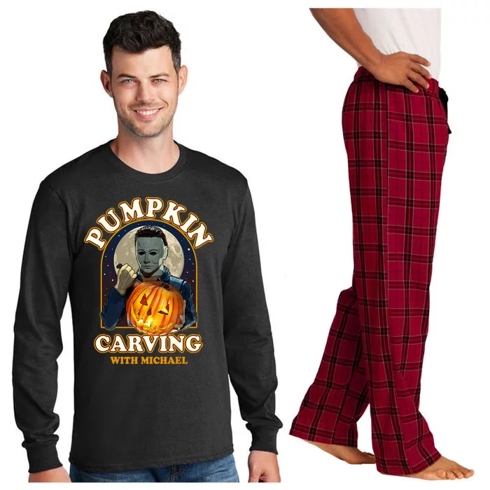 Funny Halloween Pumpkin Carving With Michael Long Sleeve Pajama Set