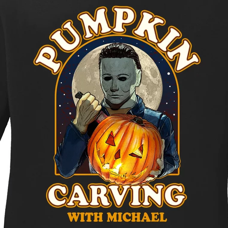 Funny Halloween Pumpkin Carving With Michael Ladies Long Sleeve Shirt