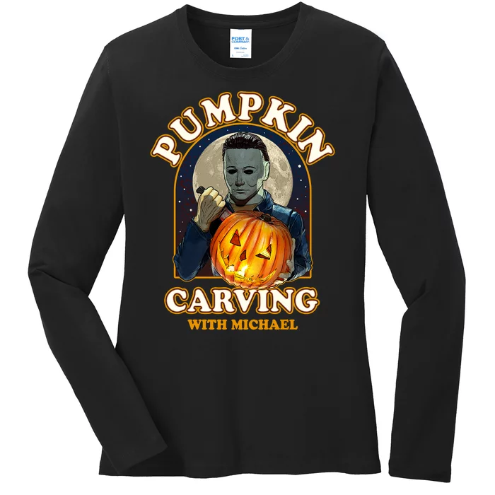 Funny Halloween Pumpkin Carving With Michael Ladies Long Sleeve Shirt