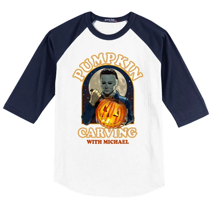 Funny Halloween Pumpkin Carving With Michael Baseball Sleeve Shirt