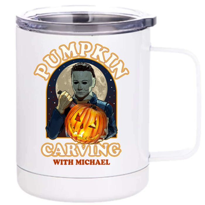 Funny Halloween Pumpkin Carving With Michael Front & Back 12oz Stainless Steel Tumbler Cup