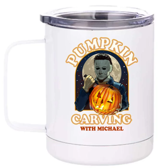 Funny Halloween Pumpkin Carving With Michael Front & Back 12oz Stainless Steel Tumbler Cup