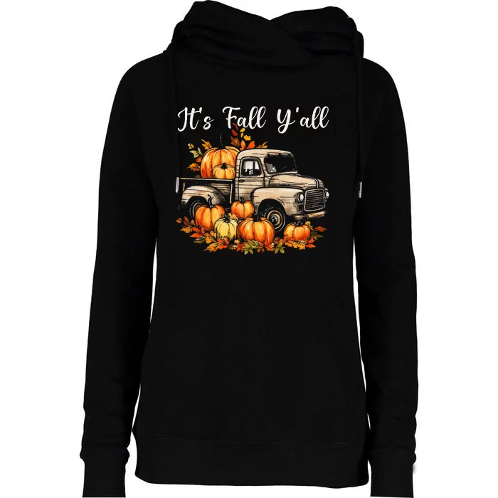 Fall Harvest Pumpkin Truck Autumn Tree Thanksgiving Womens Funnel Neck Pullover Hood