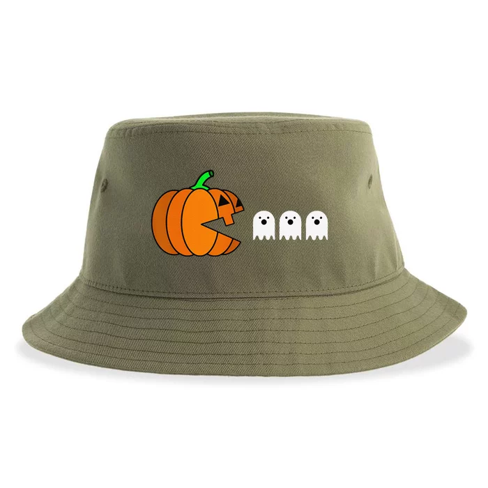 Funny Halloween Pumpkin Eating Ghost Gamer Sustainable Bucket Hat