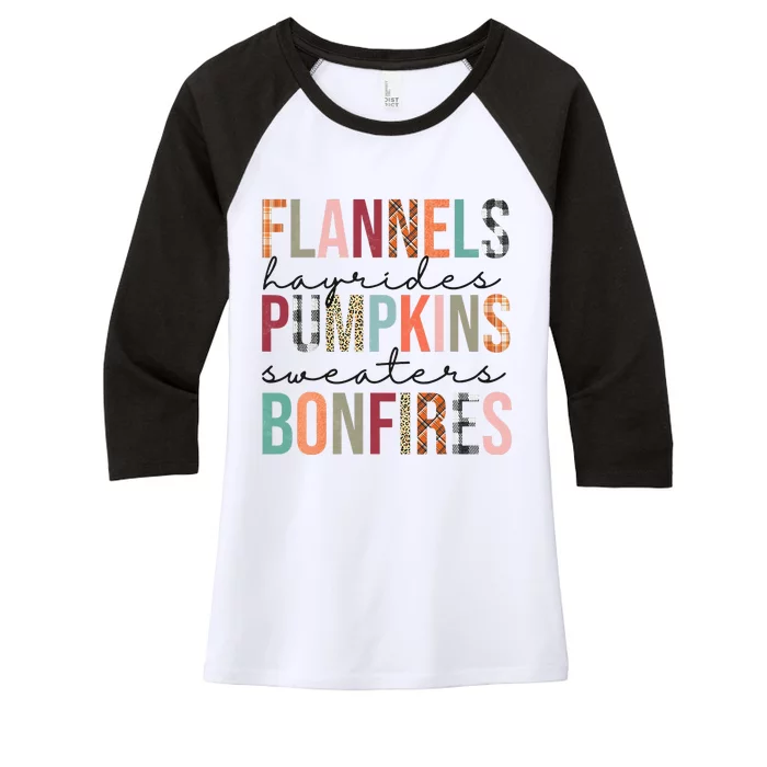 Flannels Hayrides Pumpkins Sweaters Bonfires Fall Autumn Women's Tri-Blend 3/4-Sleeve Raglan Shirt