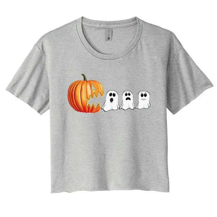 Funny Halloween Pumpkin Ghosts Jack O Lantern Women's Crop Top Tee