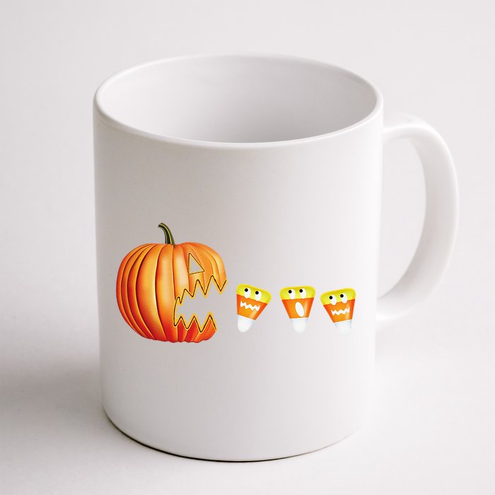 Funny Halloween Pumpkin Jack O Lantern Eating Candy Corn Front & Back Coffee Mug