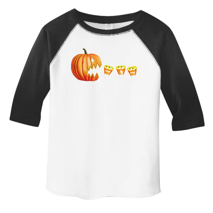 Funny Halloween Pumpkin Jack O Lantern Eating Candy Corn Toddler Fine Jersey T-Shirt