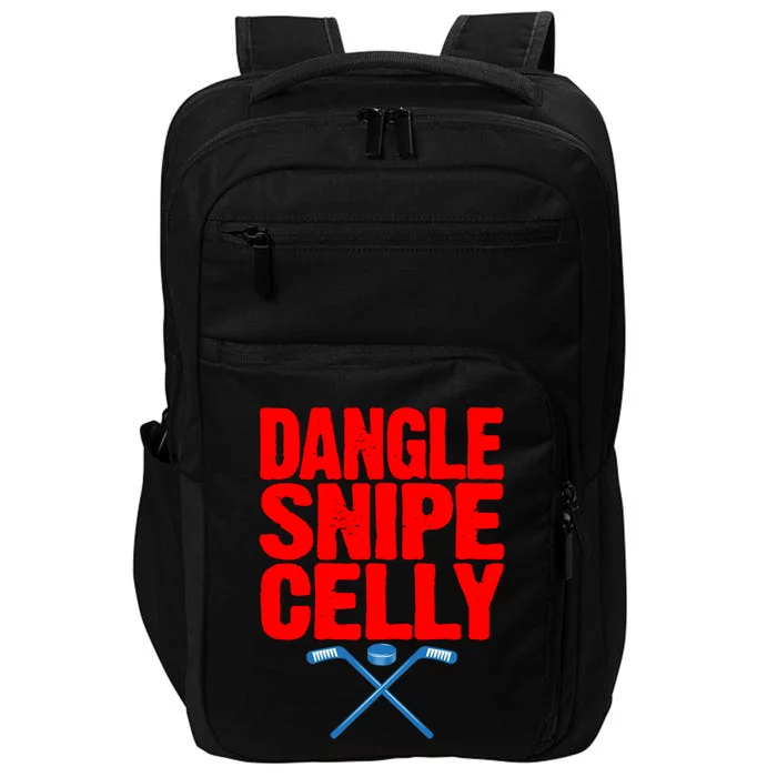 Fun Hockey Quote Dangle Snipe Celly Hockey Stick Funny Gift Impact Tech Backpack