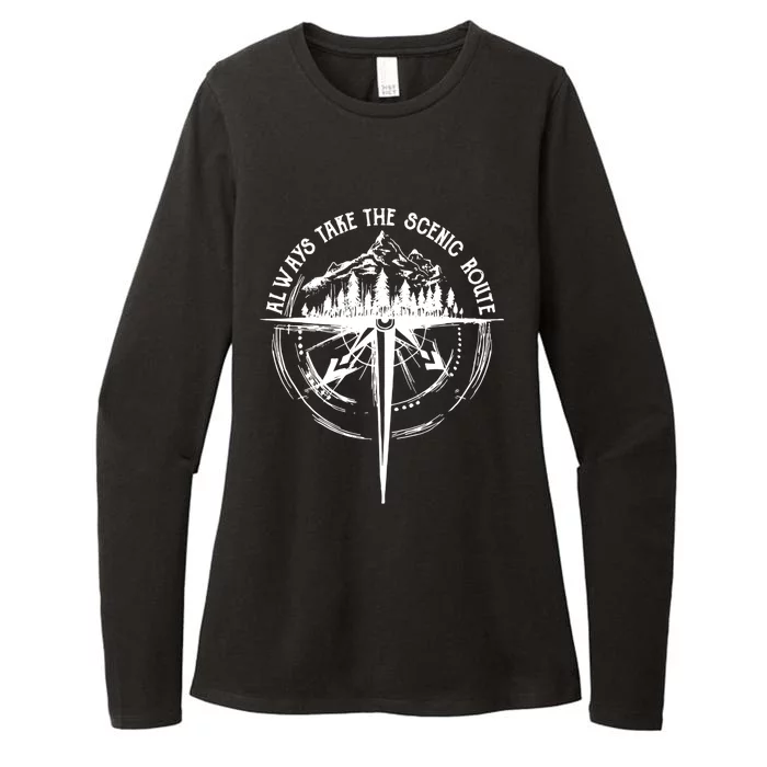 Funny Hiking Quote Always Take The Scenic Route Gift Womens CVC Long Sleeve Shirt