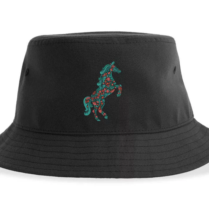 Floral Horse Riding Horse Lover Gifts Sustainable Bucket Hat