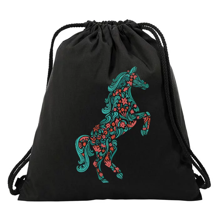 Floral Horse Riding Horse Lover Gifts Drawstring Bag