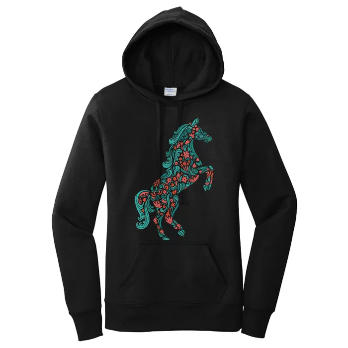 Floral Horse Riding Horse Lover Gifts Women's Pullover Hoodie