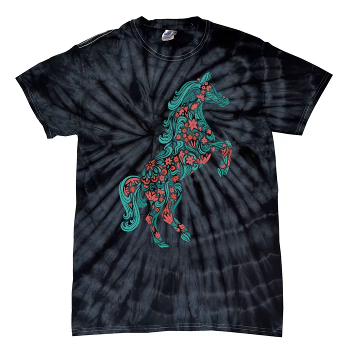 Floral Horse Riding Horse Lover Gifts Tie-Dye T-Shirt