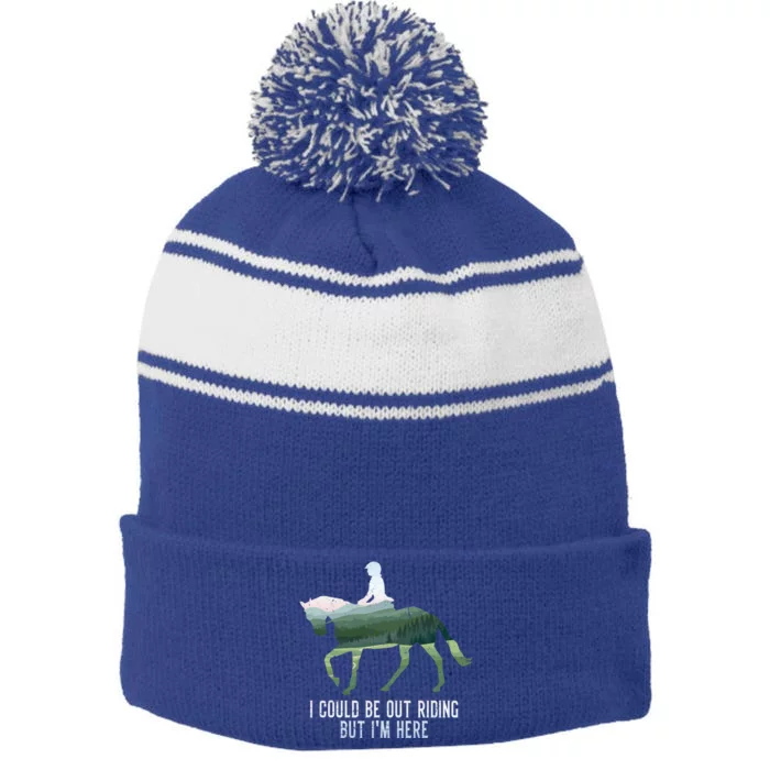 Funny Horseback Riding Gift Stripe Pom Pom Beanie