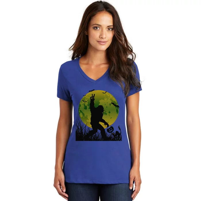 Funny Halloween Rocking Sasquatch Bigfoot Halloween Gift Women's V-Neck T-Shirt