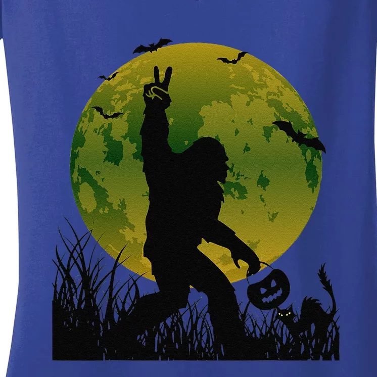 Funny Halloween Rocking Sasquatch Bigfoot Halloween Gift Women's V-Neck T-Shirt