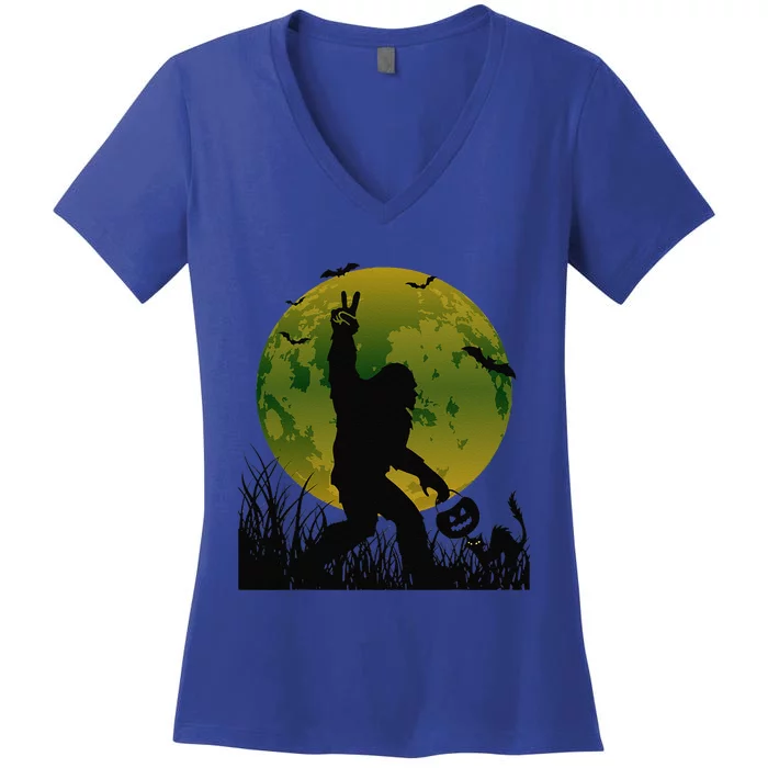 Funny Halloween Rocking Sasquatch Bigfoot Halloween Gift Women's V-Neck T-Shirt