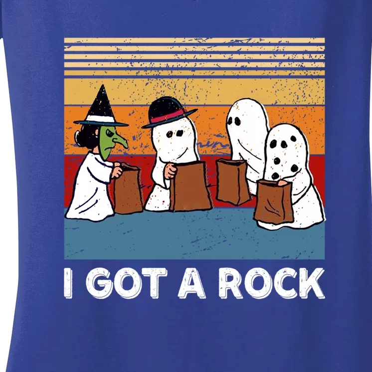 Funny Halloween Retro I Got A Rock Trick Or Treat Gift Women's V-Neck T-Shirt