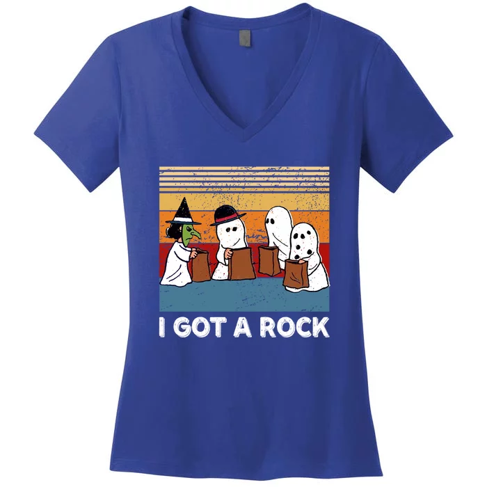 Funny Halloween Retro I Got A Rock Trick Or Treat Gift Women's V-Neck T-Shirt