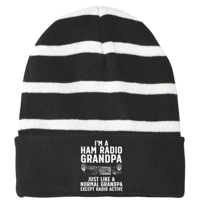 Funny Ham Radio Art For Grandpa Ham Operator Amateur Radio Striped Beanie with Solid Band