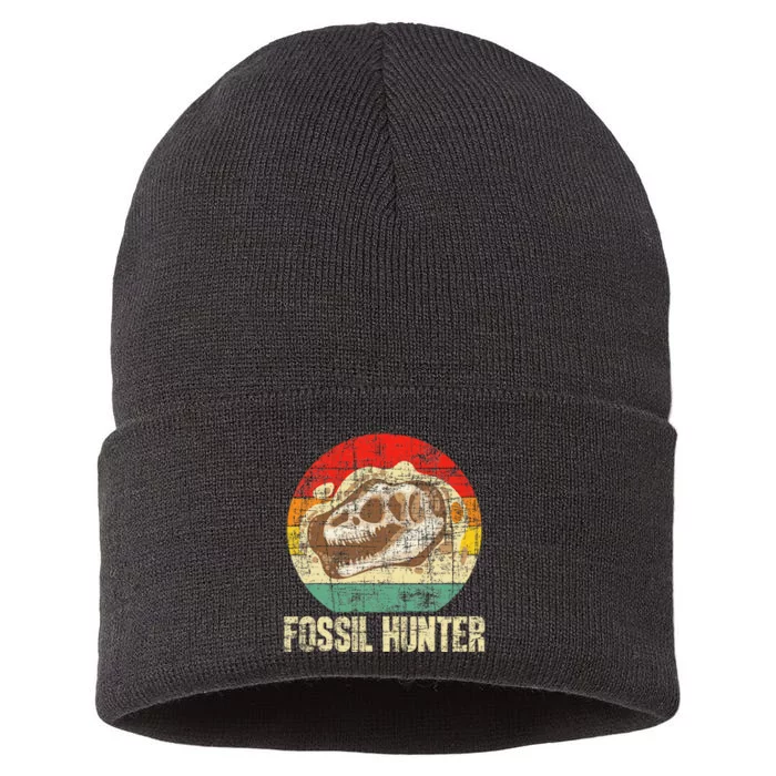 Fossil Hunter Retro Paleontologist Paleontology Sustainable Knit Beanie