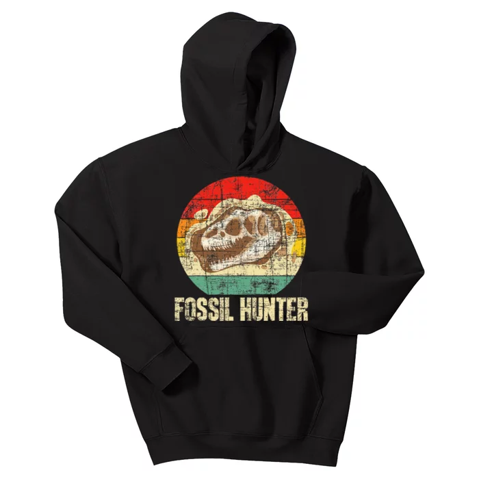 Fossil Hunter Retro Paleontologist Paleontology Kids Hoodie