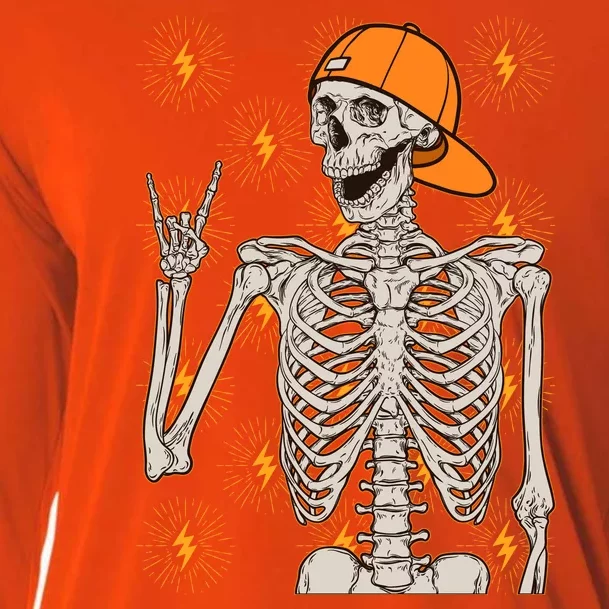 Funny Halloween Rock On Skeleton Cooling Performance Long Sleeve Crew