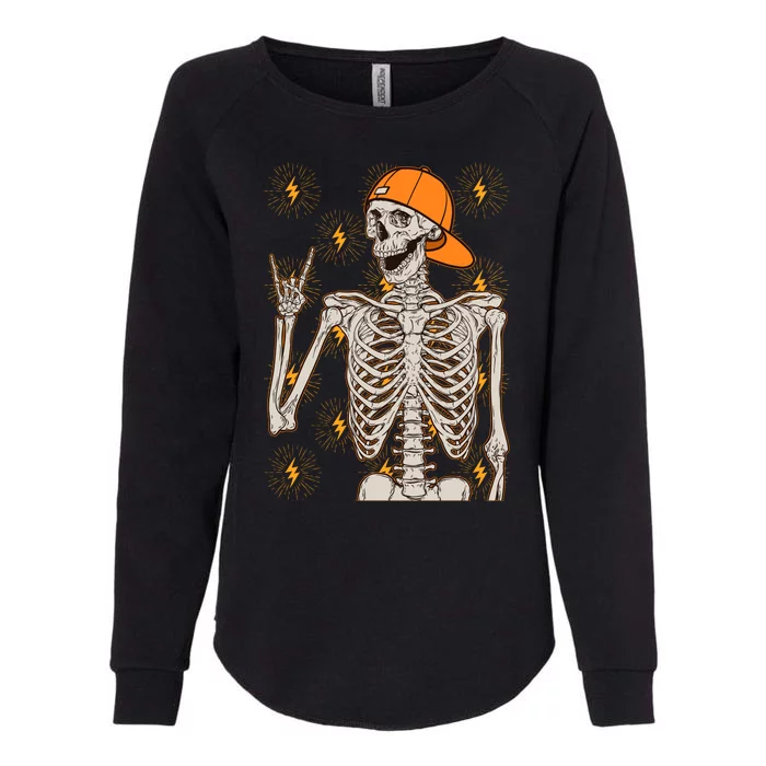 Funny Halloween Rock On Skeleton Womens California Wash Sweatshirt