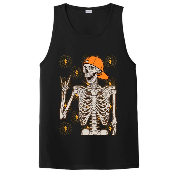 Funny Halloween Rock On Skeleton Performance Tank