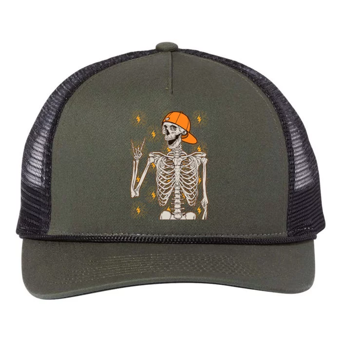 Funny Halloween Rock On Skeleton Retro Rope Trucker Hat Cap