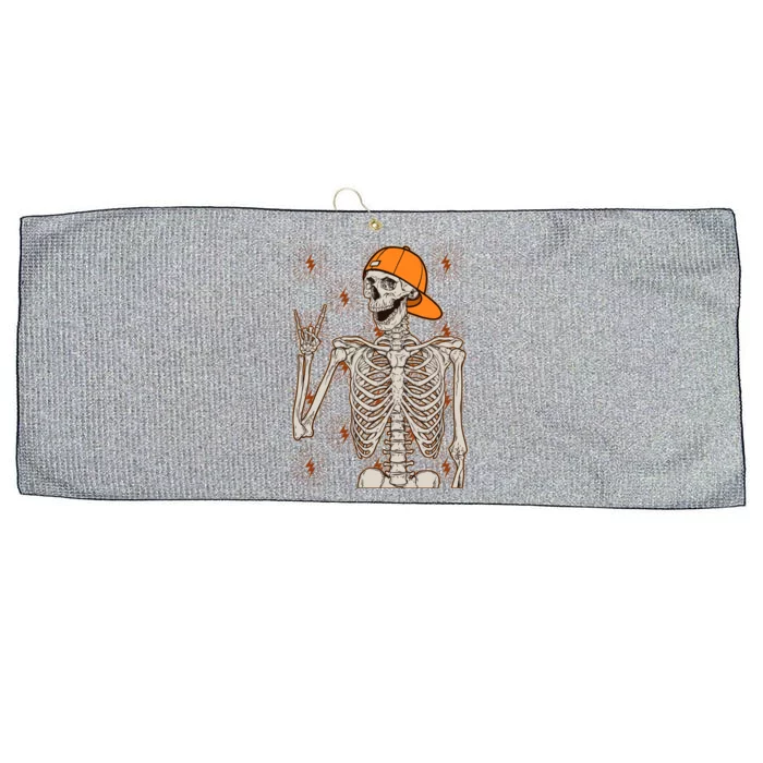 Funny Halloween Rock On Skeleton Large Microfiber Waffle Golf Towel