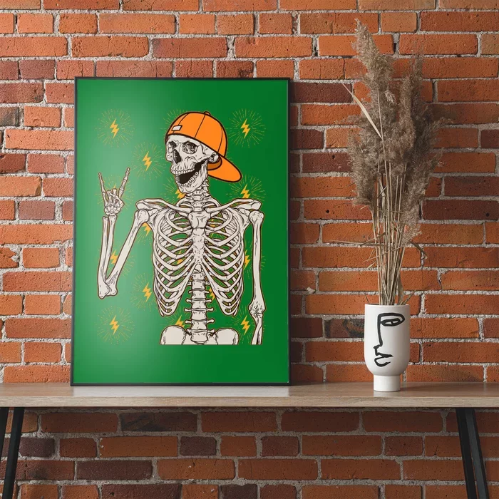 Funny Halloween Rock On Skeleton Poster