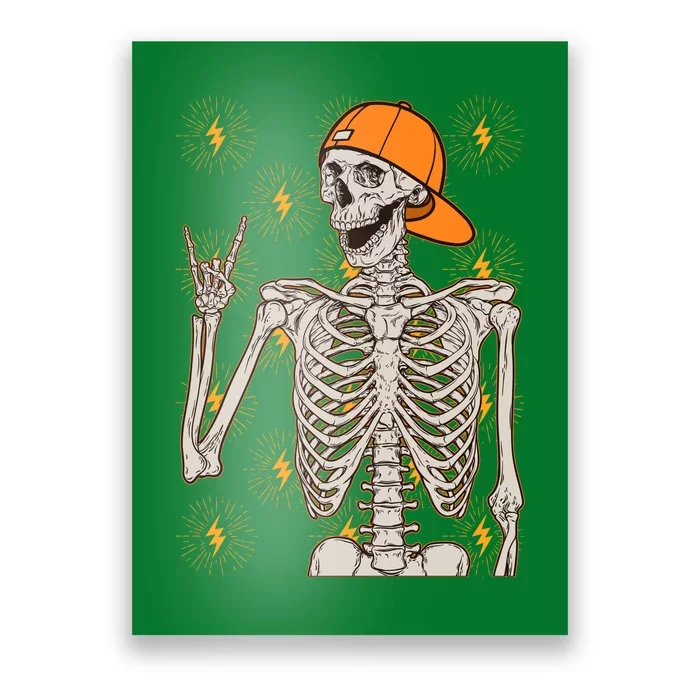 Funny Halloween Rock On Skeleton Poster