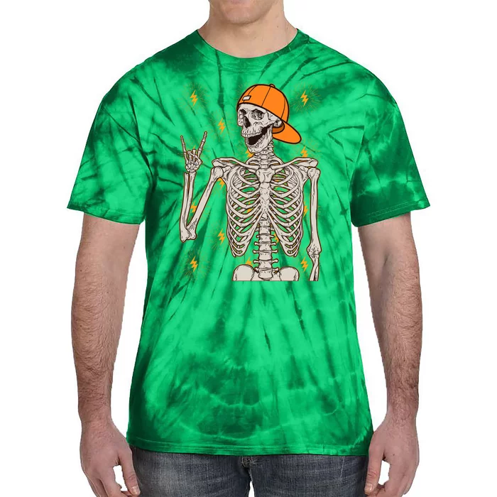 Funny Halloween Rock On Skeleton Tie-Dye T-Shirt