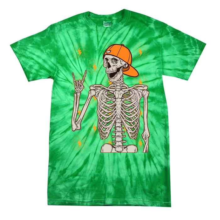 Funny Halloween Rock On Skeleton Tie-Dye T-Shirt