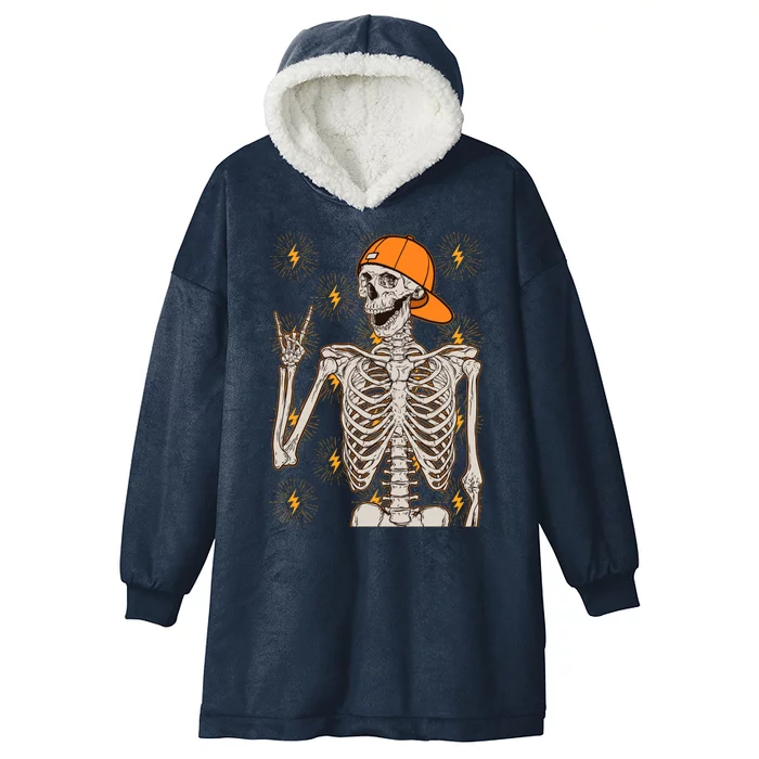 Funny Halloween Rock On Skeleton Hooded Wearable Blanket