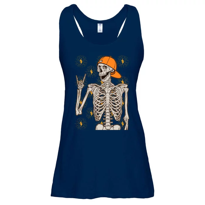 Funny Halloween Rock On Skeleton Ladies Essential Flowy Tank