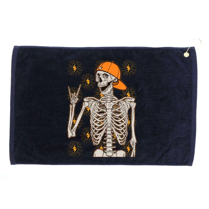 Funny Halloween Rock On Skeleton Grommeted Golf Towel