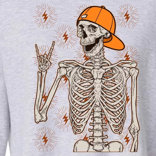 Funny Halloween Rock On Skeleton Cropped Pullover Crew