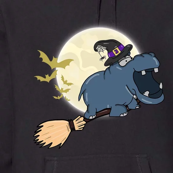 Funny Hippo Ride Witch Shotgun Hippopotamus Halloween Premium Hoodie