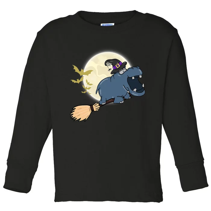 Funny Hippo Ride Witch Shotgun Hippopotamus Halloween Toddler Long Sleeve Shirt