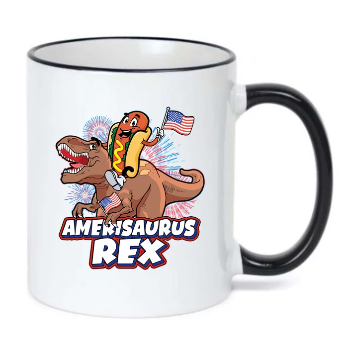 Funny Hotdog Riding Amerisaurus Rex Dinosaur Black Color Changing Mug