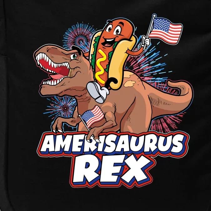 Funny Hotdog Riding Amerisaurus Rex Dinosaur Impact Tech Backpack