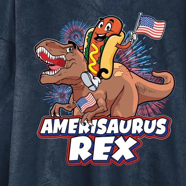 Funny Hotdog Riding Amerisaurus Rex Dinosaur Hooded Wearable Blanket