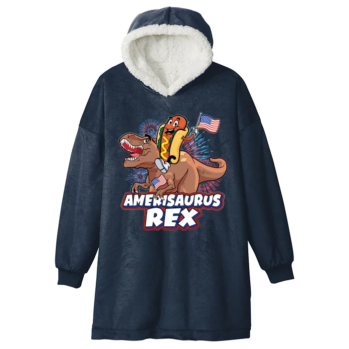 Funny Hotdog Riding Amerisaurus Rex Dinosaur Hooded Wearable Blanket