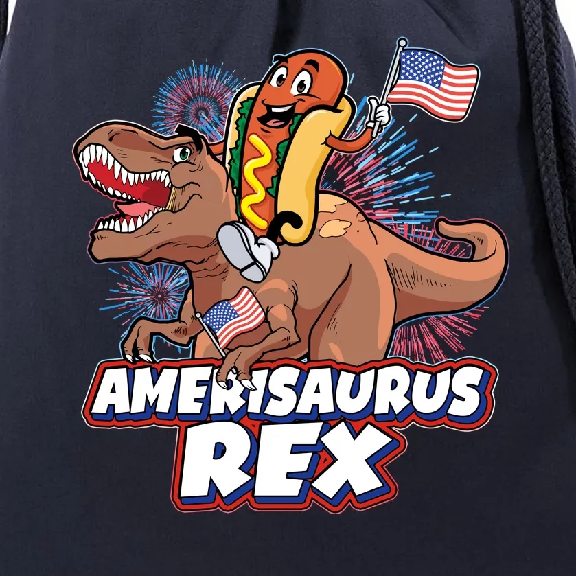 Funny Hotdog Riding Amerisaurus Rex Dinosaur Drawstring Bag