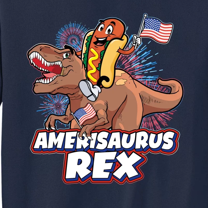 Funny Hotdog Riding Amerisaurus Rex Dinosaur Tall Sweatshirt